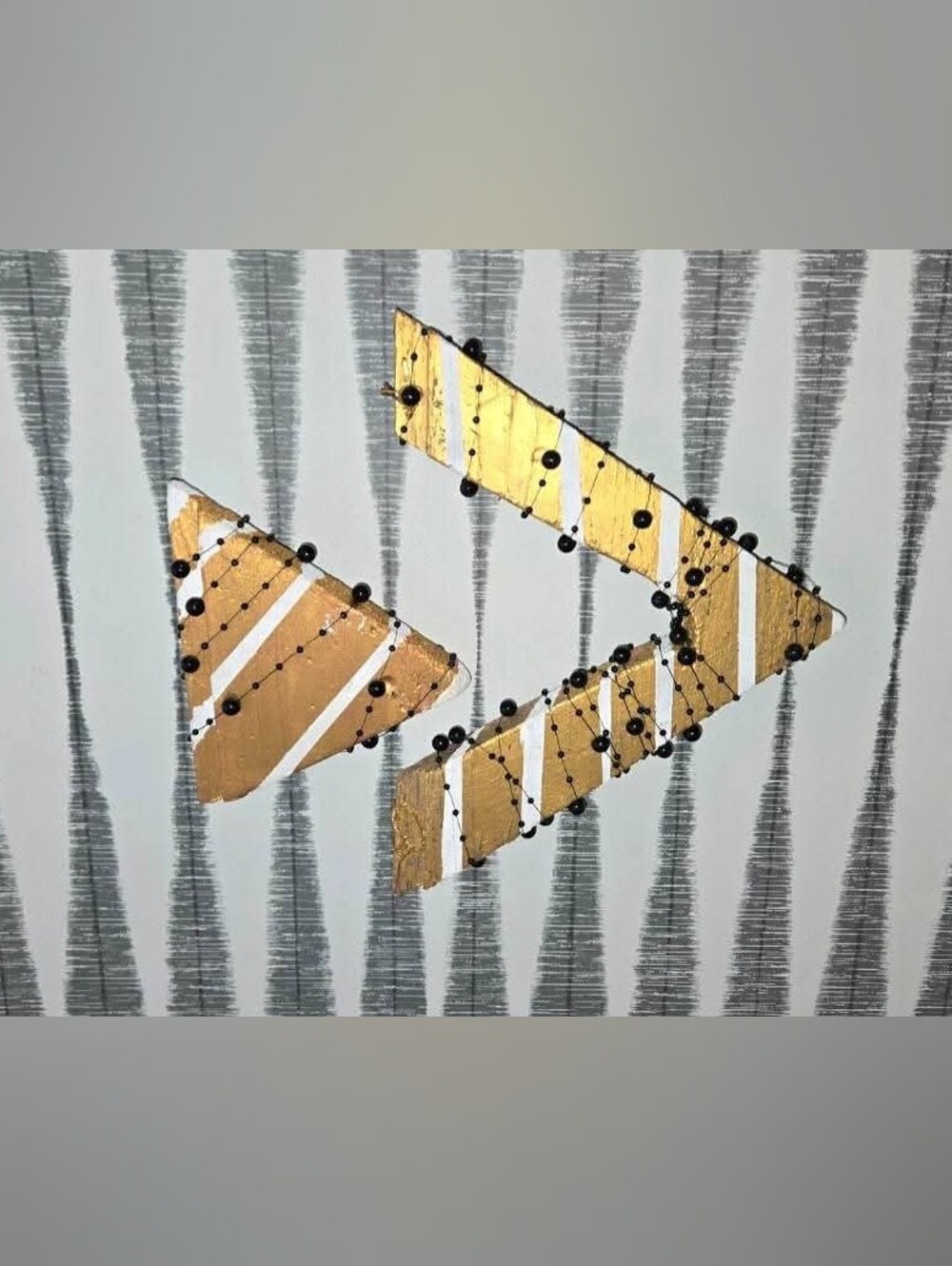 Abstract Gold Geometric Wall Art with Black Bead Accents